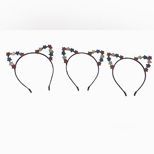 4th of July Patriotic Red & Blue Glitter Stars Cat Ears Headband 3pc